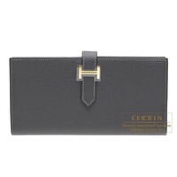 Hermes　Bearn Soufflet　Graphite　Epsom leather　Gold hardware