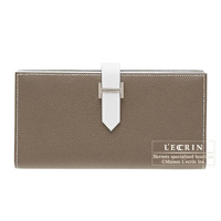 Hermes　Bearn Soufflet　Etoupe grey/White　Epsom leather　Silver hardware
