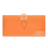 Hermes　Bearn Soufflet　Orange　Epsom leather　Gold hardware