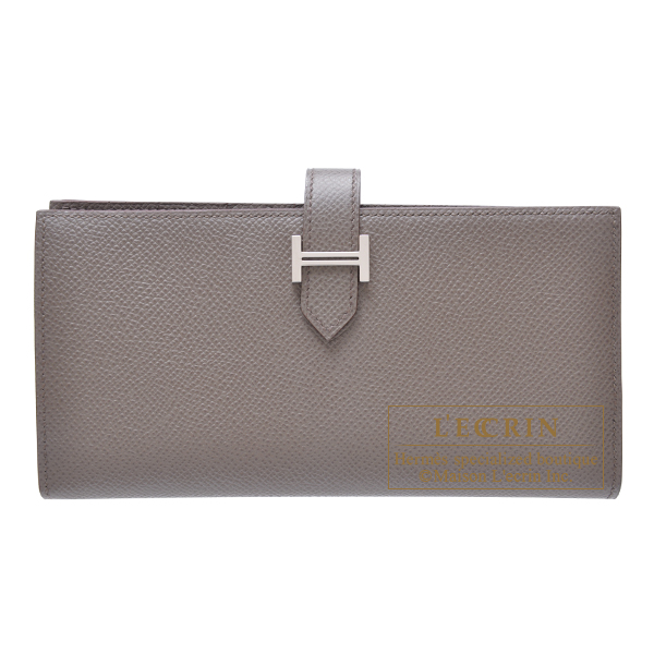 Hermes　Bearn Soufflet　Etain　Epsom leather　Silver hardware