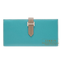 Hermes　Bearn Soufflet　Blue paon/Etoupe grey　Epsom leather　Silver hardware