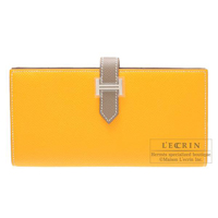 Hermes　Bearn Soufflet　Jaune d'or/Etoupe grey　Epsom leather　Silver hardware