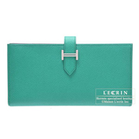 Hermes　Bearn Soufflet　Blue paon　Epsom leather　Silver hardware