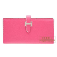 Hermes　Bearn Soufflet　Rose tyrien　Epsom leather　Silver hardware