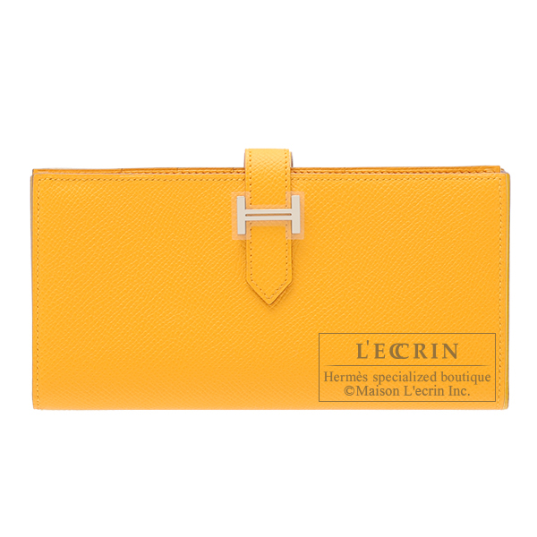 Hermes　Bearn Soufflet　Jaune d'or　Epsom leather　Silver hardware