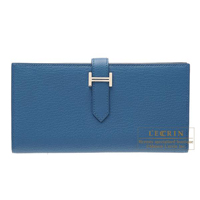 Hermes　Bearn Soufflet　Blue de malte　Chevre myzore goatskin　Silver hardware