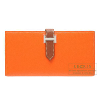 Hermes　Bearn Soufflet　Feu/Noisette　Chevre myzore goatskin　Silver hardware