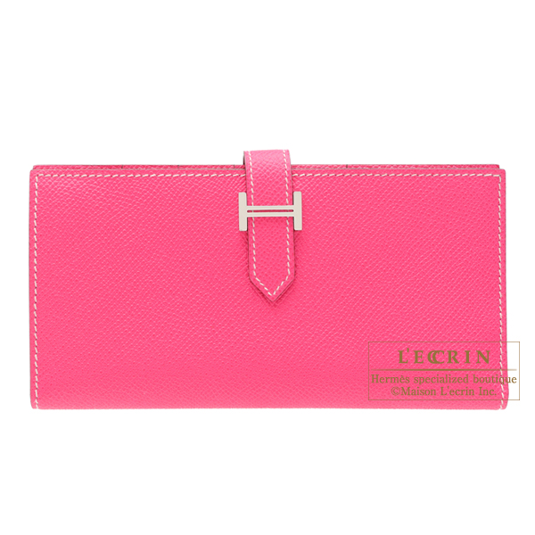 Hermes　Bearn bi-fold wallet　Rose tyrien　Epsom leather　Silver hardware