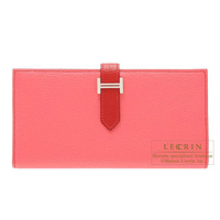 Hermes　Bearn Soufflet　Rose lipstick/Rouge casaque　Chevre myzore goatskin　Silver hardware