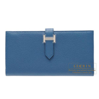 Hermes　Bearn Soufflet　Blue de galice　Chevre myzore goatskin　Silver hardware