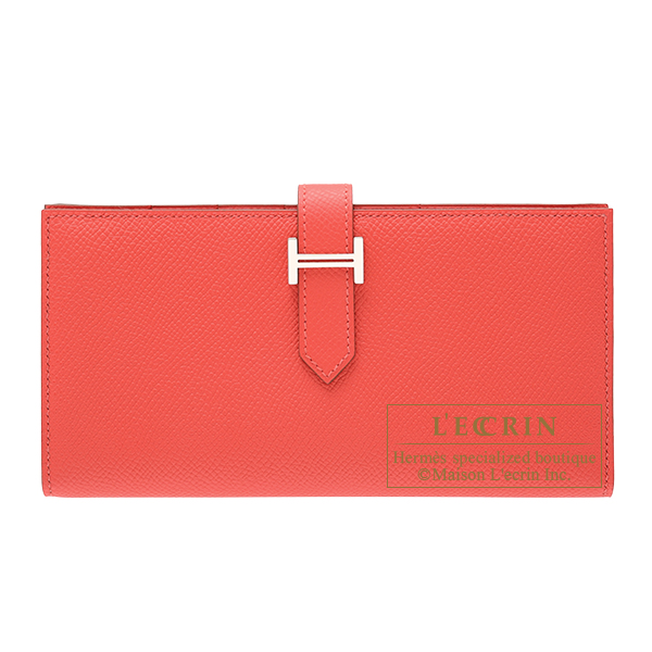 Hermes　Bearn Soufflet　Rose jaipur　Epsom leather　Silver hardware