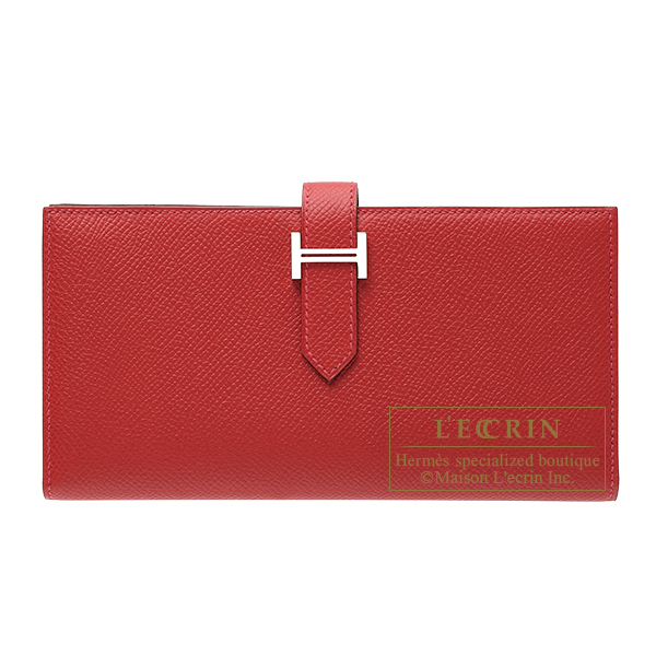 Hermes　Bearn Soufflet　Rouge garance　Epsom leather　Silver hardware