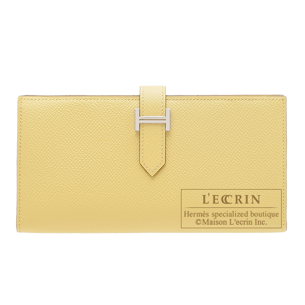 Hermes　Bearn Soufflet　Jaune poussin　Epsom leather　Silver hardware