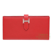 Hermes　Bearn Soufflet　Rouge casaque　Chevre myzore goatskin　Silver hardware