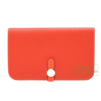 Hermes　Dogon GM　Rouge casaque/　Capucine　Togo leather　Silver hardware