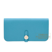 Hermes　Dogon Long　Turquoise blue　Togo leather　Silver hardware