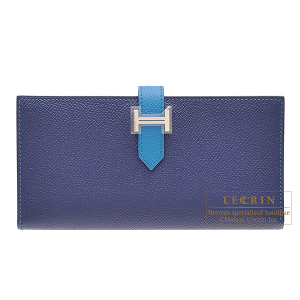 Hermes　Bearn bi-fold wallet　Bi-color　 Blue saphir/Blue izmir　Epsom leather　Silver hardware