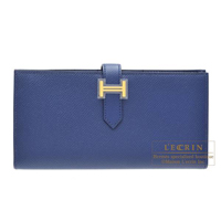 Hermes　Bearn Soufflet　Blue saphir　Epsom leather　Gold hardware