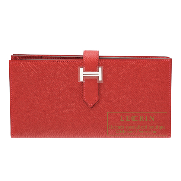 Hermes　Bearn Soufflet　Rouge casaque　Epsom leather　Silver hardware