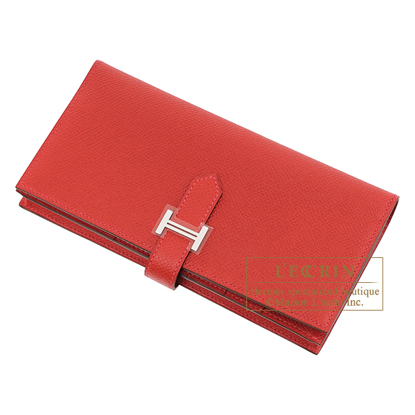 HERMES Bearn Soufflet Epsom leather Rouge vif □H Engraving Wallet 4000 –  BRANDSHOP-RESHINE