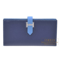 Hermes　Bearn Soufflet　Bi-color　Blue saphir/　Blue paradise　Epsom leather　Silver hardware