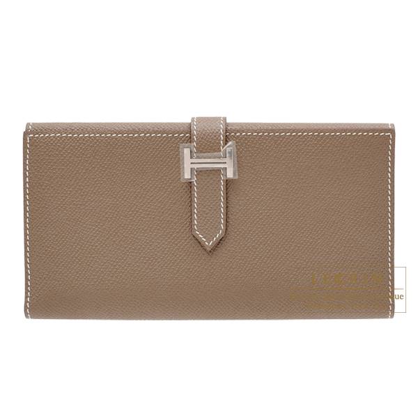 Hermes Bearn tri-fold wallet Etoupe grey Epsom leather Silver hardware ...