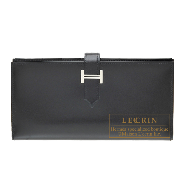 Hermes　Bearn Soufflet　Black　Box calf leather　Silver hardware