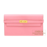 Hermes　Kelly wallet long　Rose confetti　Epsom leather　Gold hardware