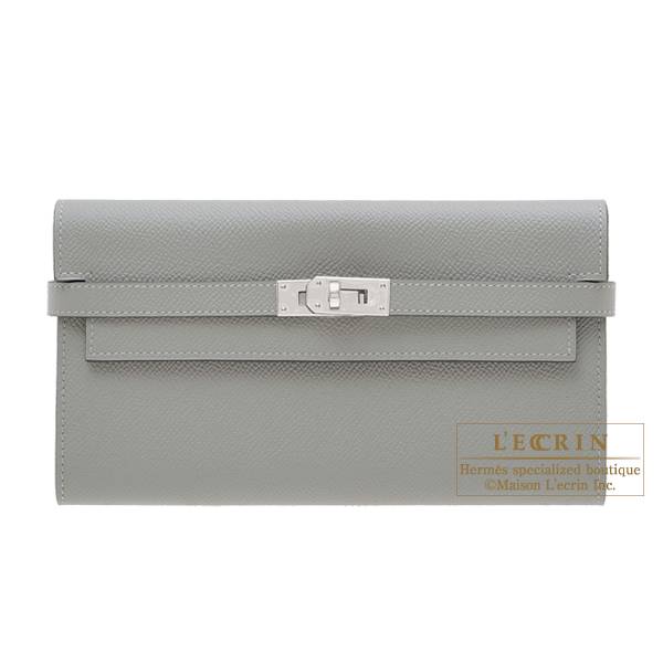 Hermes Kelly wallet long Gris mouette Epsom leather Silver