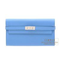 Hermes　Kelly wallet long　Blue paradise　Epsom leather　Silver hardware