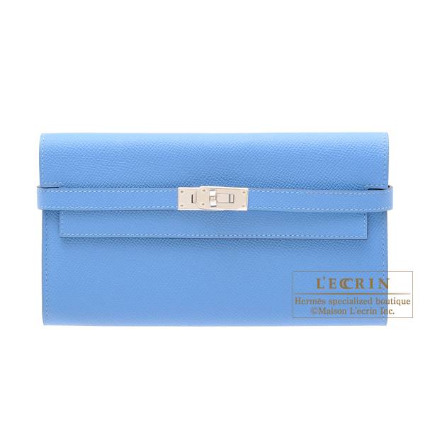 Hermes Kelly wallet long Blue paradise Epsom leather Silver hardware