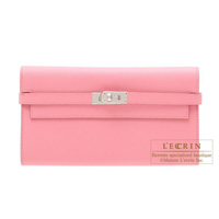 Hermes　Kelly wallet long　Rose confetti　Epsom leather　Silver hardware