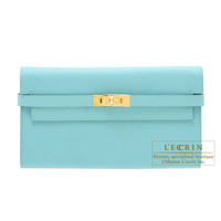 Hermes　Kelly wallet long　Blue atoll　Epsom leather　Gold hardware