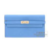 Hermes　Kelly wallet long　Blue paradise　Epsom leather　Champagne gold hardware