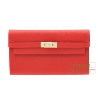 Hermes　Kelly wallet long　Rouge casaque　Epsom leather　Champagne gold hardware