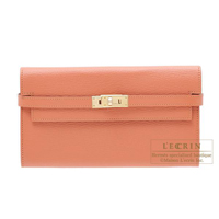 Hermes　Kelly wallet long　Rose tea　Chevre myzore goatskin　Champagne gold hardware