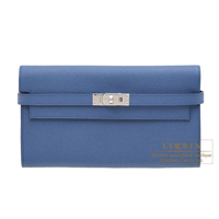 Hermes　Kelly wallet long　Blue agate　Epsom leather　Silver hardware