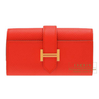 Hermes　Bearn key case/4 key holder　Rouge tomate　Epsom leather　Gold hardware