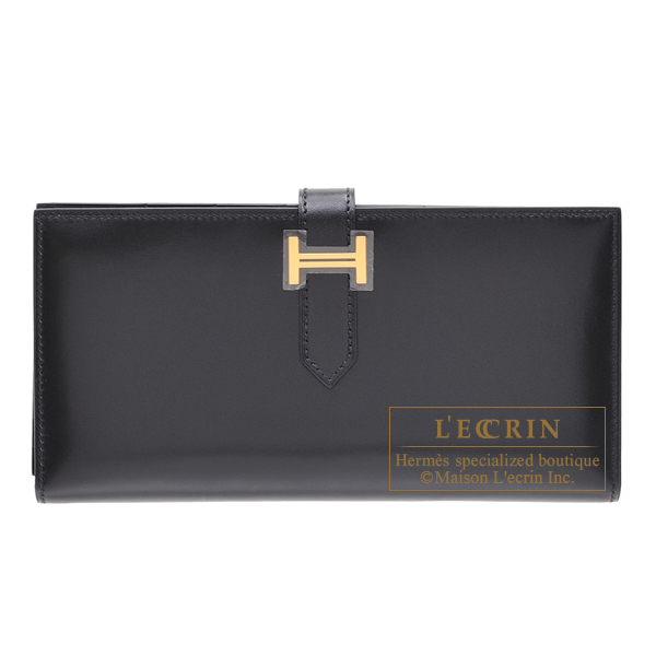 Hermes　Bearn Soufflet　Black　Box calf leather　Gold hardware
