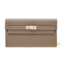 Hermes　Kelly wallet long　Etoupe grey　Epsom leather　Silver hardware