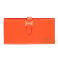 Hermes　Bearn Soufflet　Orange poppy　Epsom leather　Gold hardware