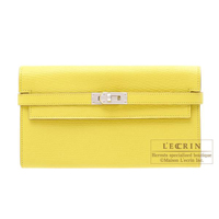 Hermes　Kelly wallet long　Lime　Chevre myzore goatskin　Silver hardware