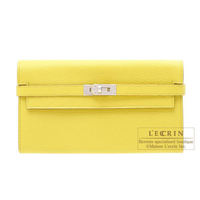 Hermes　Kelly wallet long　Lime　Chevre myzore goatskin　Silver hardware