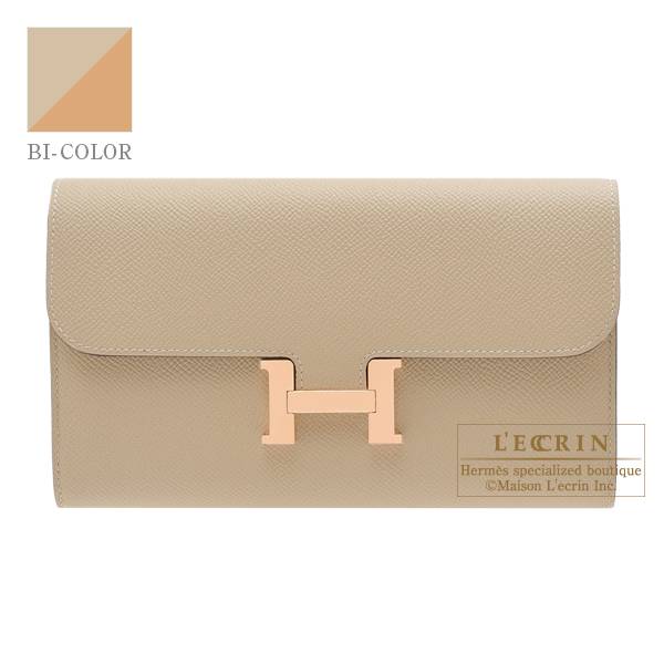 Hermes Constance Wallet To-Go Epsom Rose Gold Hardware Black