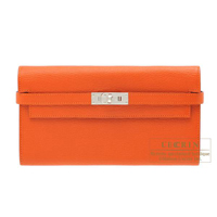 Hermes　Kelly wallet long　Feu　Chevre myzore goatskin　Silver hardware