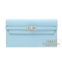 Hermes　Kelly wallet long　Blue zephyr　Epsom leather　Silver hardware