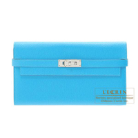 Hermes　Kelly wallet long　Blue aztec　Chevre myzore goatskin　Silver hardware