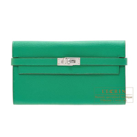 Hermes　Kelly wallet long　Menthe　Chevre myzore goatskin　Silver hardware