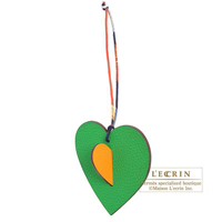 Hermes　Petit H　W Heart　Green/Yellow　Calf/Silk