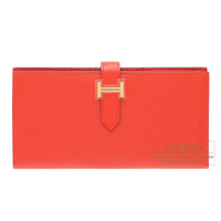 Hermes　Bearn Soufflet　Rouge tomate　Chevre myzore goatskin　Gold hardware